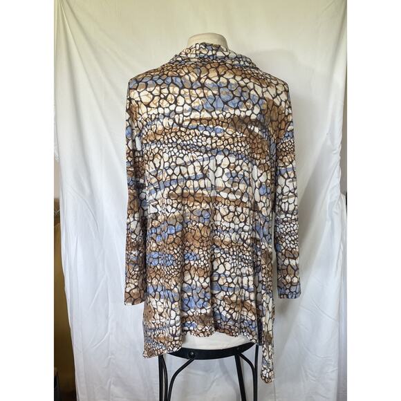 Abstract Animal Print Cowl Neck Tunic Top Sharkbite Hem 3/4 Sleeve Slinky Boho L - Picture 3 of 12